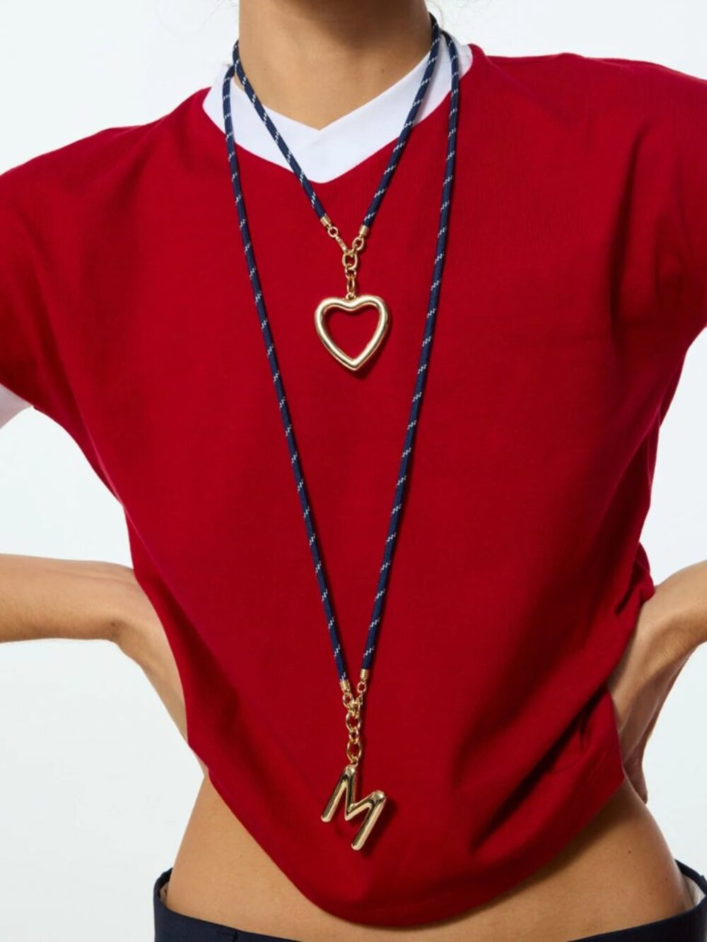Roxanne Assoulin The Long Happy Cord Charm Necklace Navy/Navy/Magenta - Picture 2 of 3